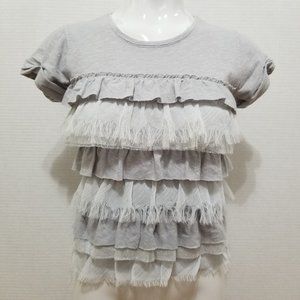 Hollister top XS shredded raw hem tiered textured ruffle front slub knit